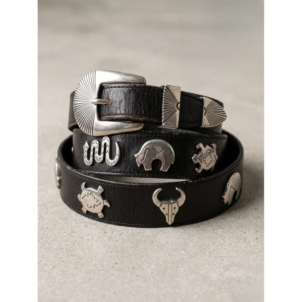 Vintage 1990 Leegin Silver Creek Leather Western Spirit Animal Concho Belt 30
